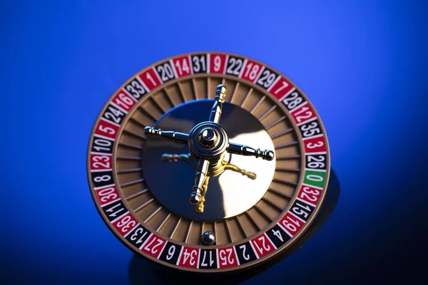 Thème Casino Gros Plan Roulette Numéros Rouges Noirs Fond Bleu — Photo