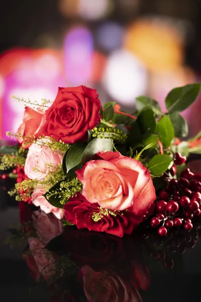 Bunch Roses Bokeh Background Valentines Gift — Stock Photo, Image
