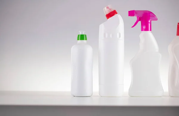 House Office Cleaning Theme Set White Bottles Clining Liquids White — Stock Photo, Image