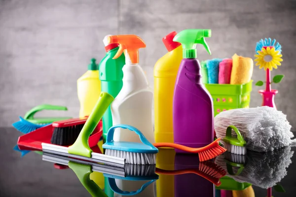 Summer House Office Cleaning Colorful Set Bottles Clining Liquids Colorful — Stock Photo, Image