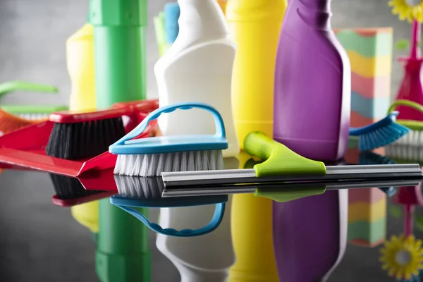 Summer House Office Cleaning Colorful Set Bottles Clining Liquids Colorful — Stock Photo, Image