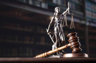 Hukuk teması. Heykel ve Yargıç Tokmak hukuk fakültesi kütüphanesinde..