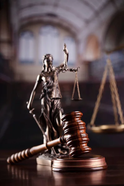 法律主题 法律系图书馆的主题雕像和法官Gavel — 图库照片