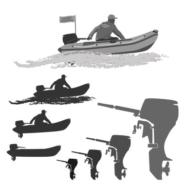 Club of fishermen in boats with a motor clipart