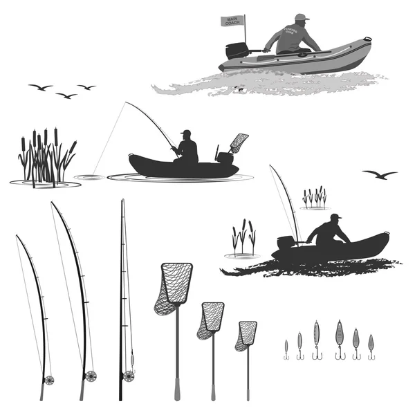 Clube de pescadores em barcos com motor —  Vetores de Stock