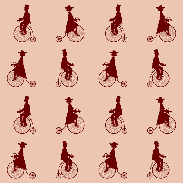 Vintage fietsen, lady en gentleman — Stockvector