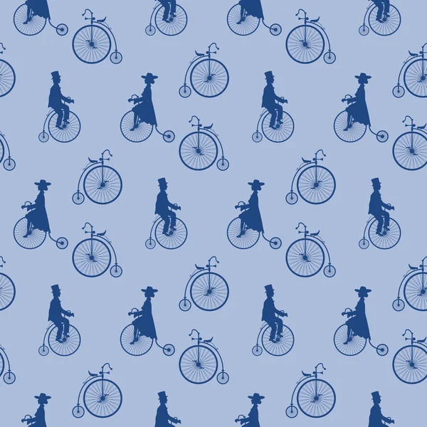 Винтажные велосипеды, леди и джентльмены — стоковый вектор
