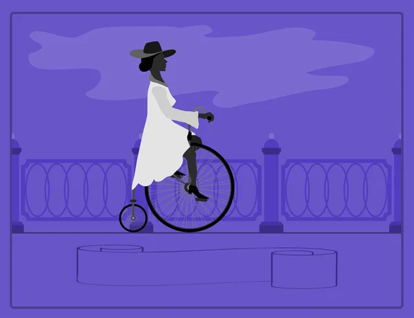 若い女性とレトロな自転車 — ストックベクタ