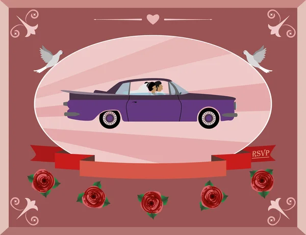 Honeymoon on the retro car — Stock Vector