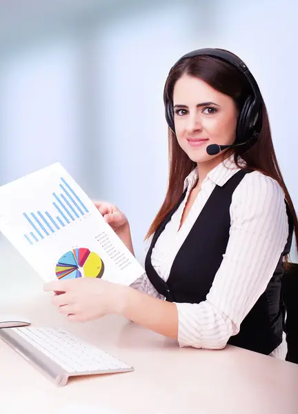 Portrait of woman customer service worker, call center smiling o — Stock Photo, Image