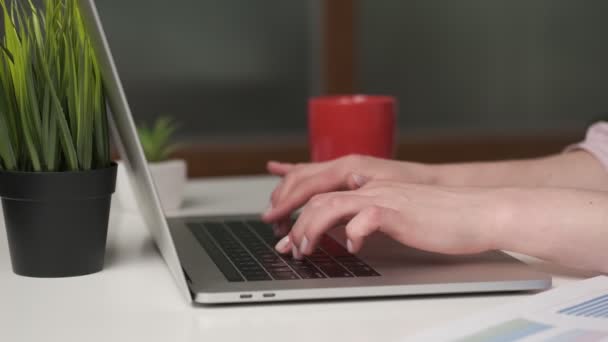 Travailler à la maison avec une femme ordinateur portable écrire un blog. — Video