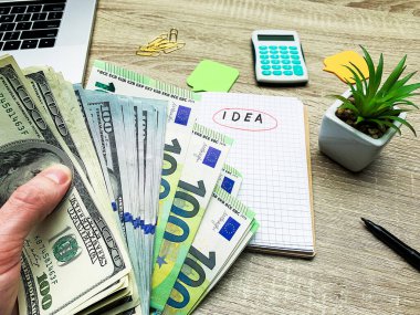 El ele tutuşan banknot destesi ABD doları ve avro