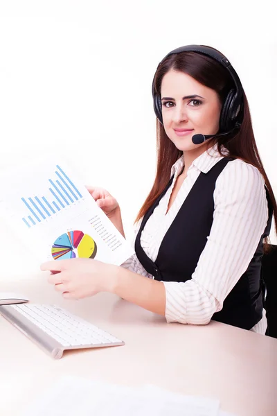 Retrato de mulher assistente de atendimento ao cliente, call center sorrindo o — Fotografia de Stock