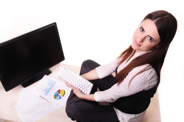 Business woman working on pc at office — Stock Photo, Image