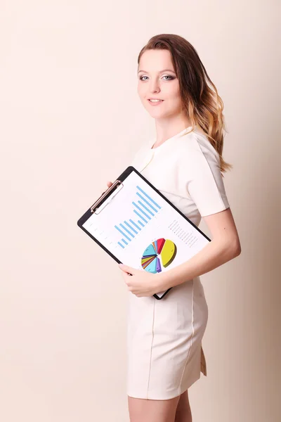 Business woman with clipboard — Stock Photo, Image