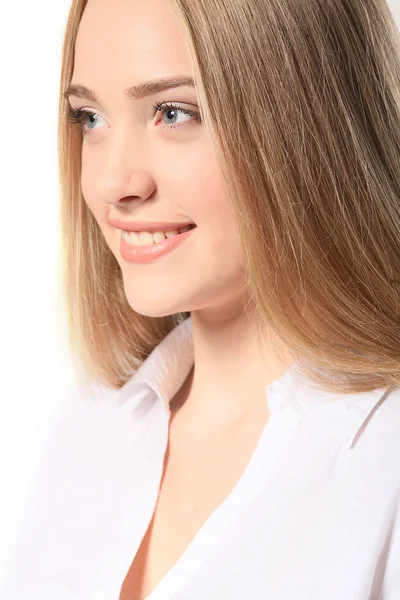 Retrato de feliz sorrindo jovem mulher de negócios alegre, isolar — Fotografia de Stock