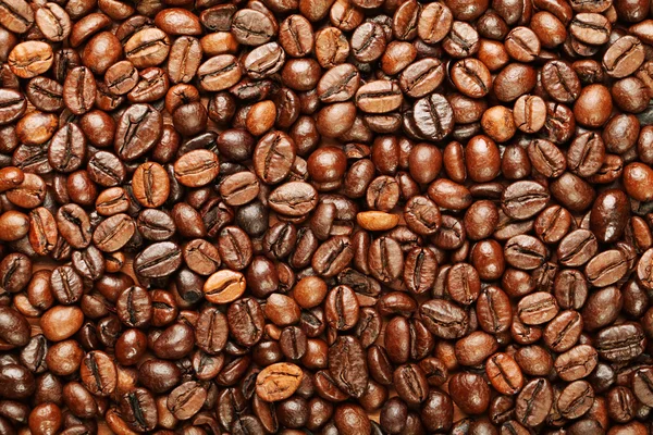Brązowe ziarna kawy, szczegół ziaren kawy na tle i — Zdjęcie stockowe