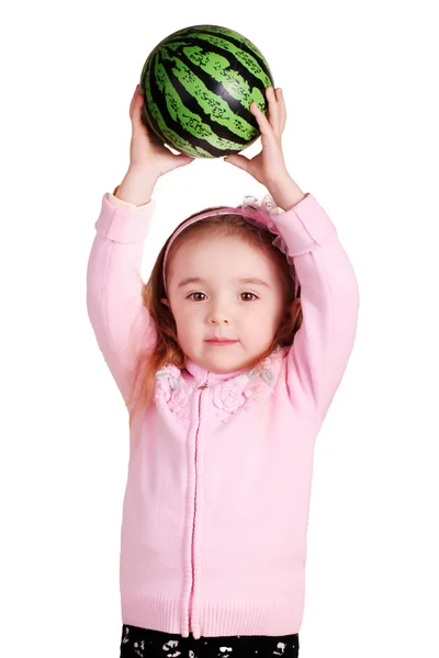 Menina com a bola sobre fundo branco — Fotografia de Stock