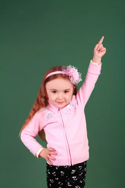 Little girl pointing upward — Stock Photo, Image