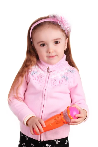 Mignon enfant jouer avec des jouets colorés, isolé sur blanc — Photo