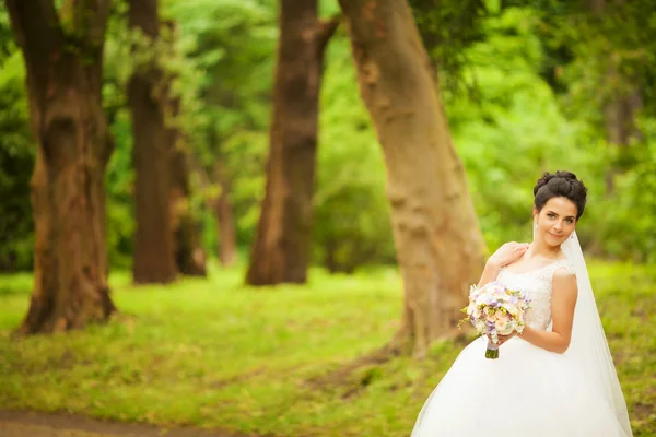 緑豊かなガーデンに美しい花嫁の肖像画 — ストック写真