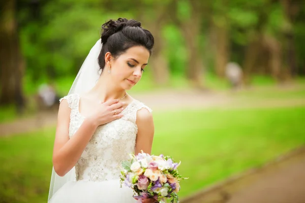 Hermosa novia posando en su día de boda — Foto de Stock