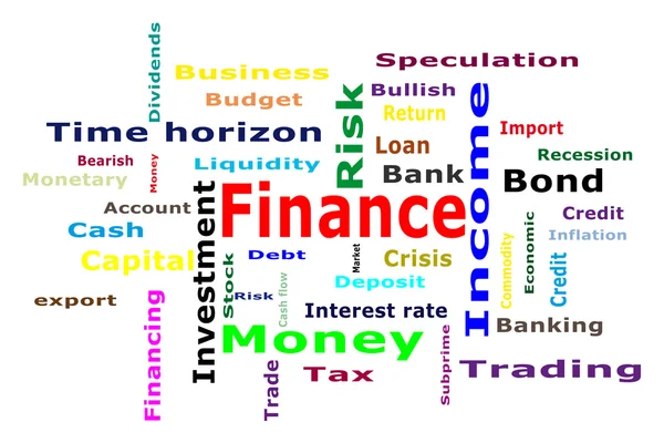 Finance keywords on isolated background — Stock Photo, Image