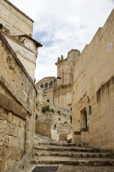 Utcán Matera Sassinál Olaszországi Materában Matera Sassi Két Kerülete Sasso — Stock Fotó