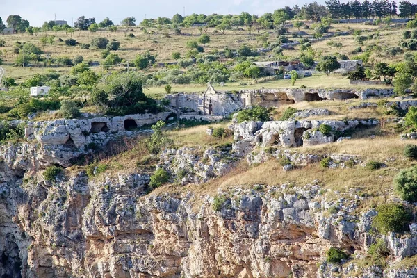 Iglesia Rupestre Largo Del Cañón Tallado Por Río Gravina Donde — Foto de Stock