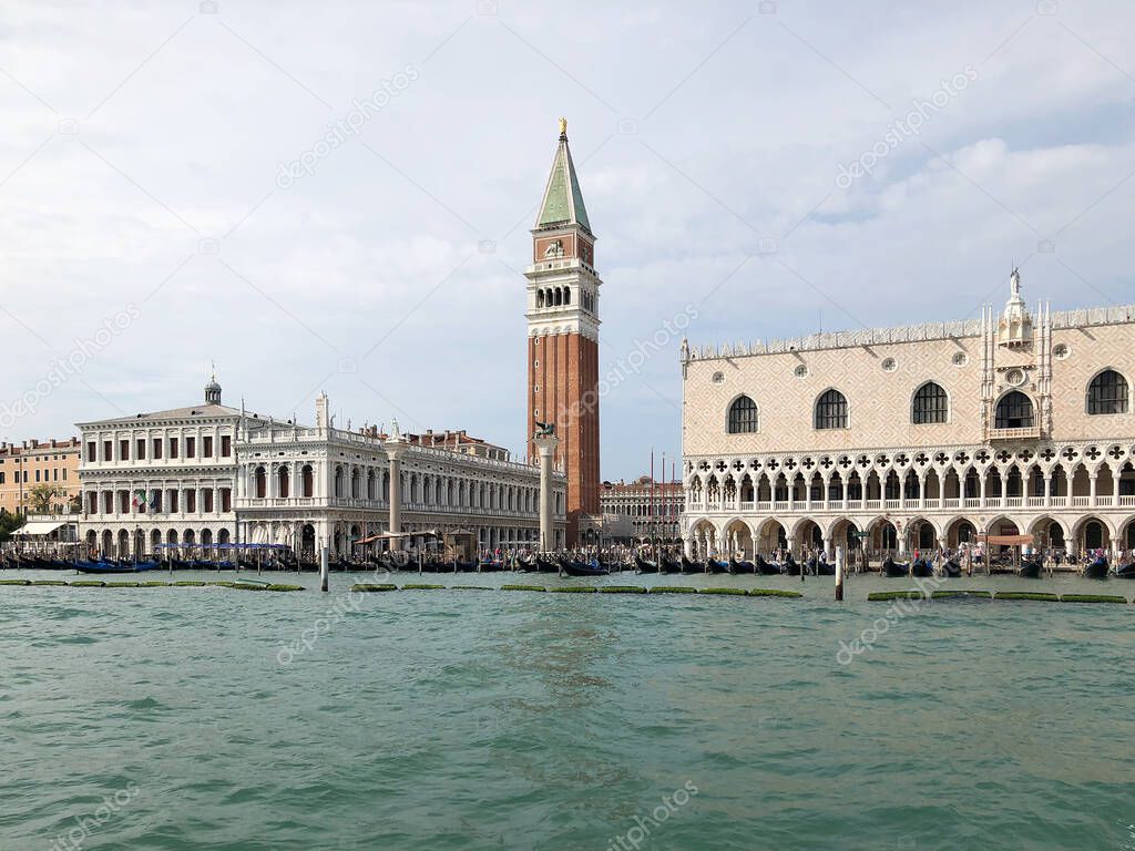 Piazza San Marco and the Doge Palace, Palazzo Ducale, two of the main landmarks of the city of Venice in northern Italy. It was built in 1340 and became a museum in 1923