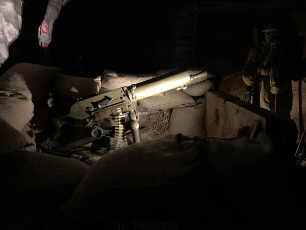 Австрийский Пулемет Окопах Доломитах Время Первой Мировой Войны Война Первая — стоковое фото