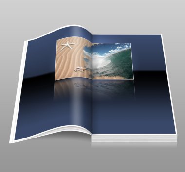 Dalga okyanus ve plaj ile açık kitap