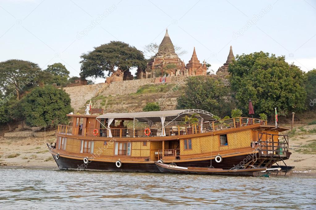 Cruise ship on the Irrawaddy river in Bagan, Myanmar