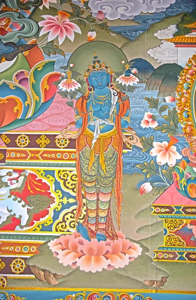 Pintura de parede budista tibetana, Thimphu, Butão — Fotografia de Stock