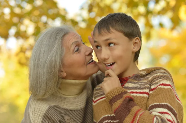 Grootmoeder met jongen in park — Stockfoto