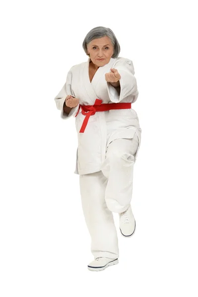 Mujer mayor en pose de karate — Foto de Stock