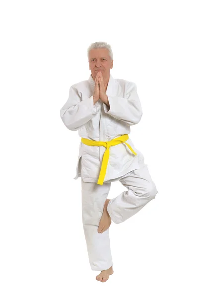 Hombre mayor en pose de karate — Foto de Stock