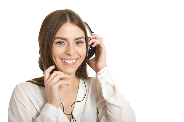 Girl listening  music in headphones. — Stock Photo, Image