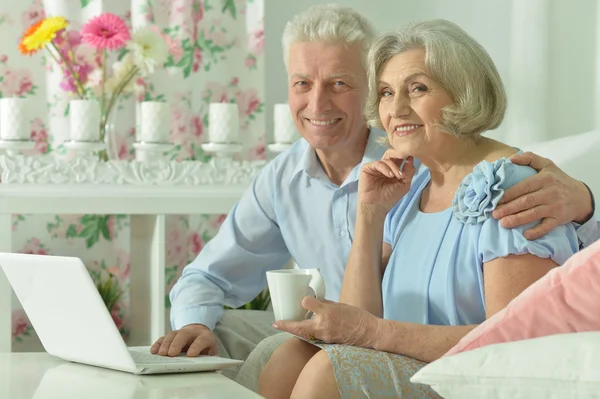 Feliz pareja de ancianos con portátil —  Fotos de Stock