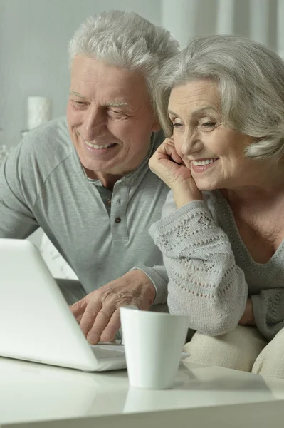 Feliz pareja de ancianos con portátil —  Fotos de Stock