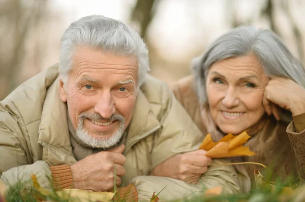 Coppia Senior nel parco autunnale — Foto Stock