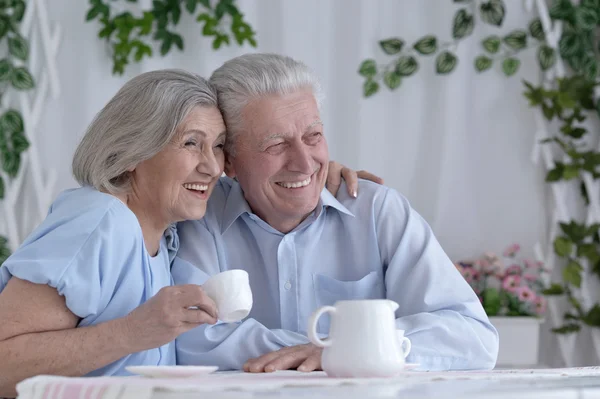 Pareja madura bebiendo té — Foto de Stock