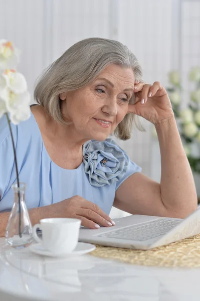 Anciana mujer con ordenador portátil —  Fotos de Stock