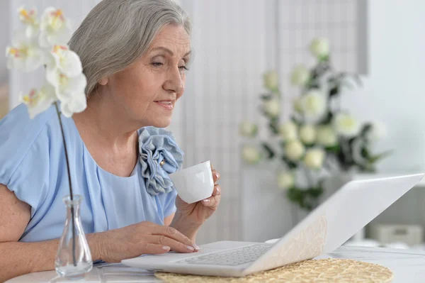 Mulher idosa com laptop — Fotografia de Stock