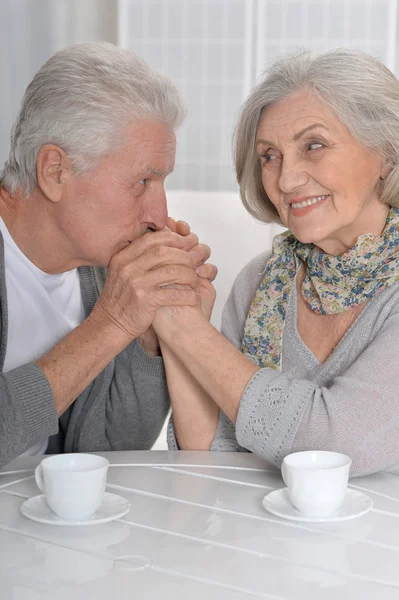 Oudere echtpaar drinken thee — Stockfoto