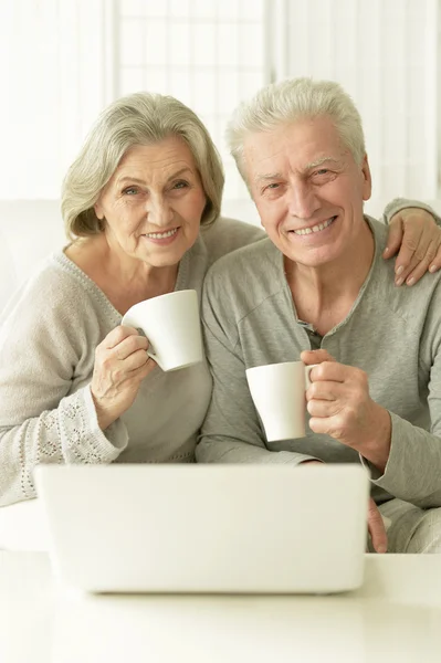 Casal sênior com laptop — Fotografia de Stock