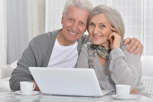 Pasangan senior dengan laptop — Stok Foto