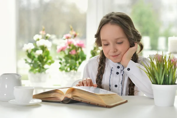 Klein meisje dat een boek leest — Stockfoto