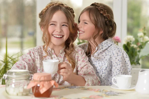 Маленькие девочки пьют чай — стоковое фото