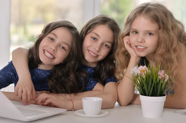 Маленькие девочки с помощью ноутбука — стоковое фото